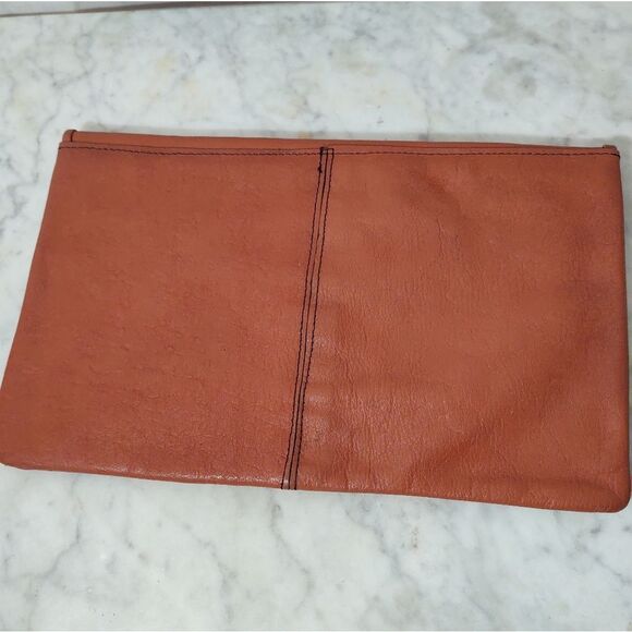 BEAUTIFUL VTG GENUINE LEATHER LARGE BROWN ENVELOPE CLUTCH PURSE MADE IN BRAZIL - Picture 2 of 8